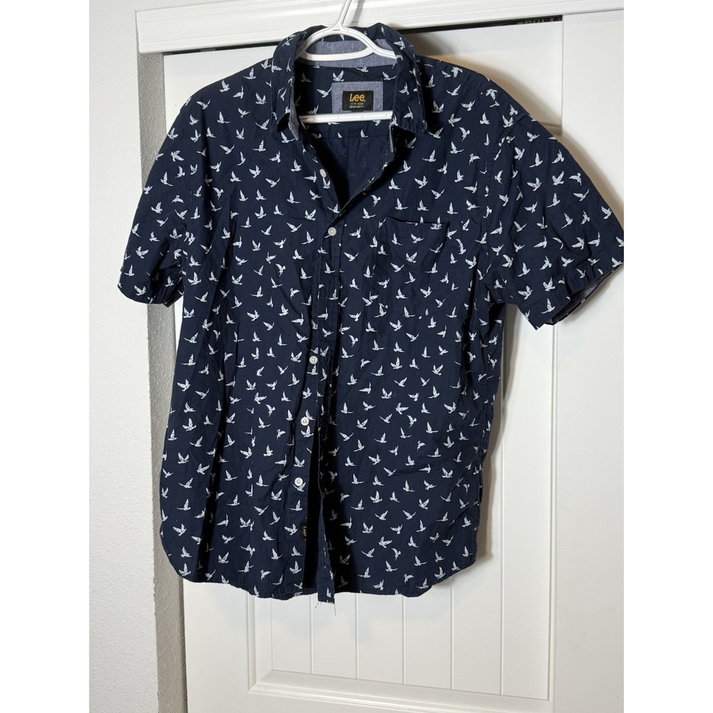 Lee's Reg Fit Men's Blue White Bird‎ All Over Print Size L